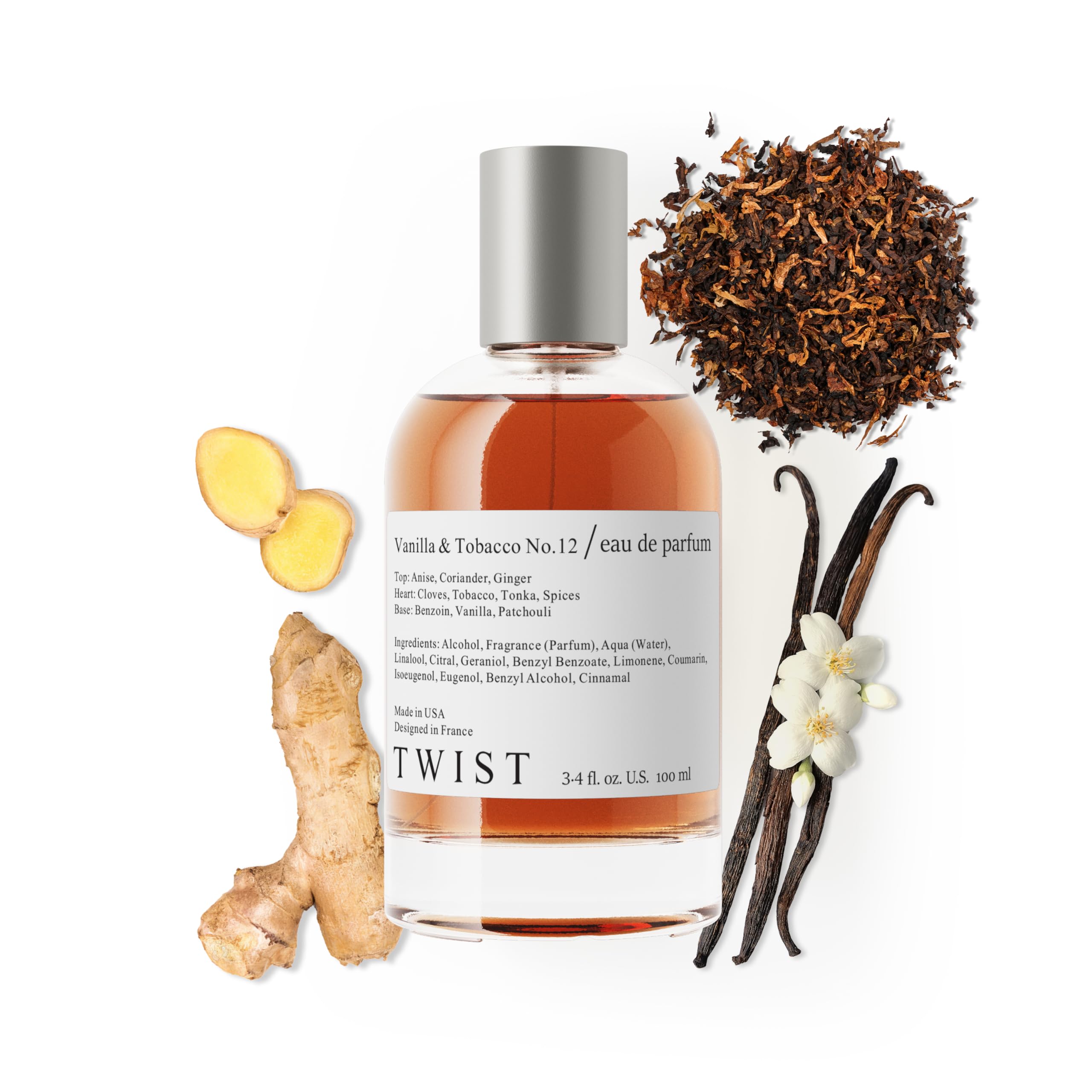Twist Vanilla & Tobacco No. 12 bottle shows a unisex scent for daily wear.