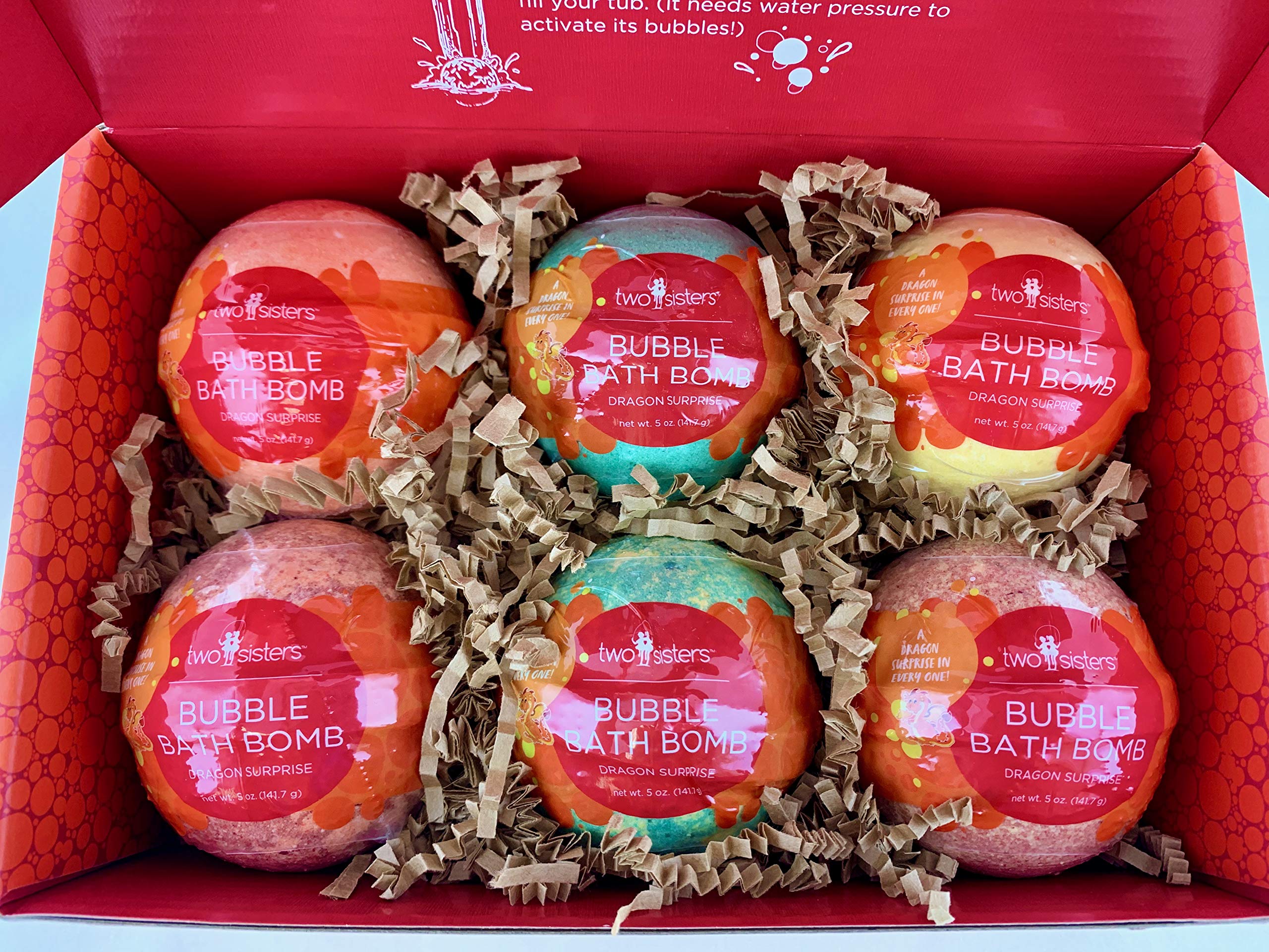 Two Sisters dragon bath bomb usa-made with a skin-safe formula for kids.