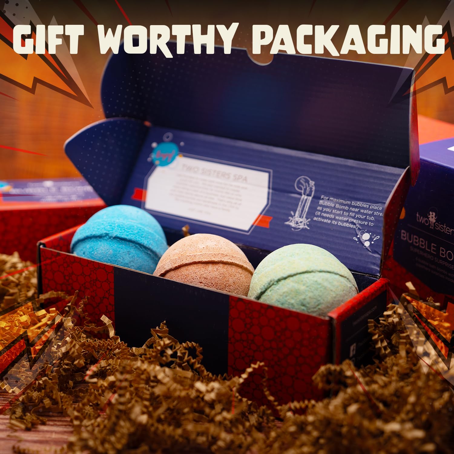 Two Sisters gift-packaged bath bombs make easy occasions for birthdays and holidays.