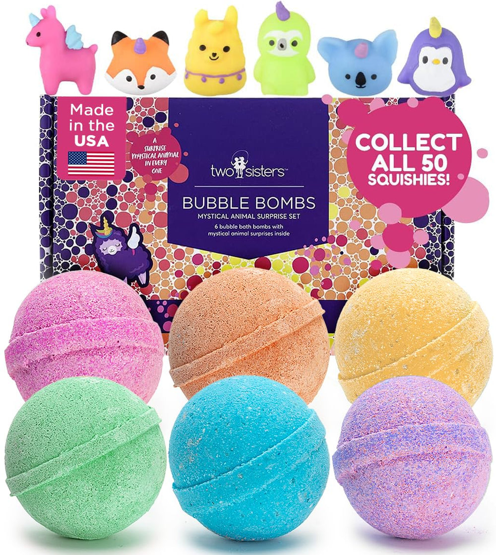 Two Sisters Mystical Bath Bombs pack6 unboxed with vibrant colors and toy surprise