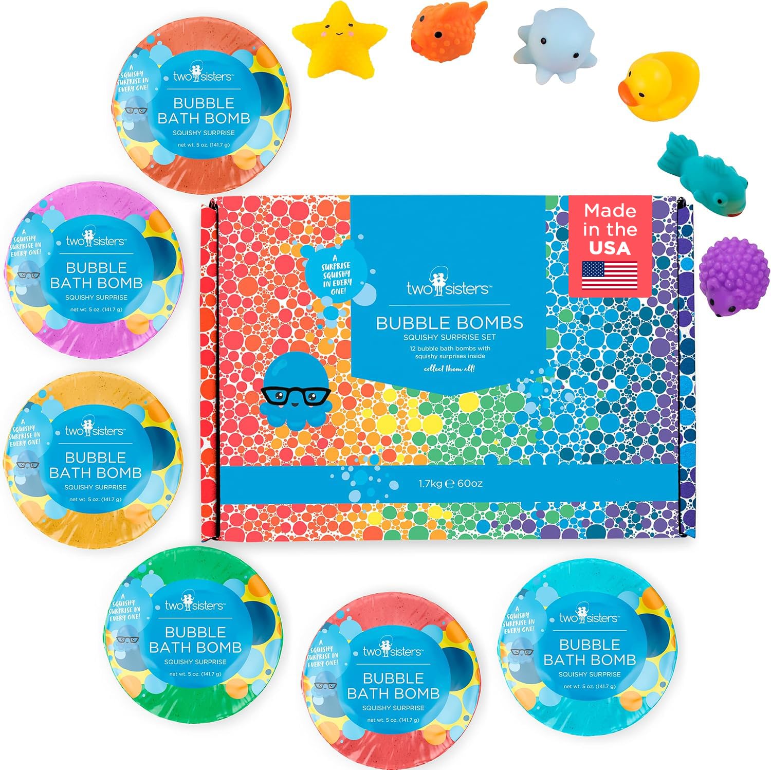 Two Sisters squishy bath bomb with surprise toy inside for fun bath time