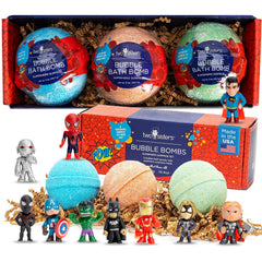 Two Sisters superhero bath bomb toy surprise reveals a collectible hero for kids' bath time.