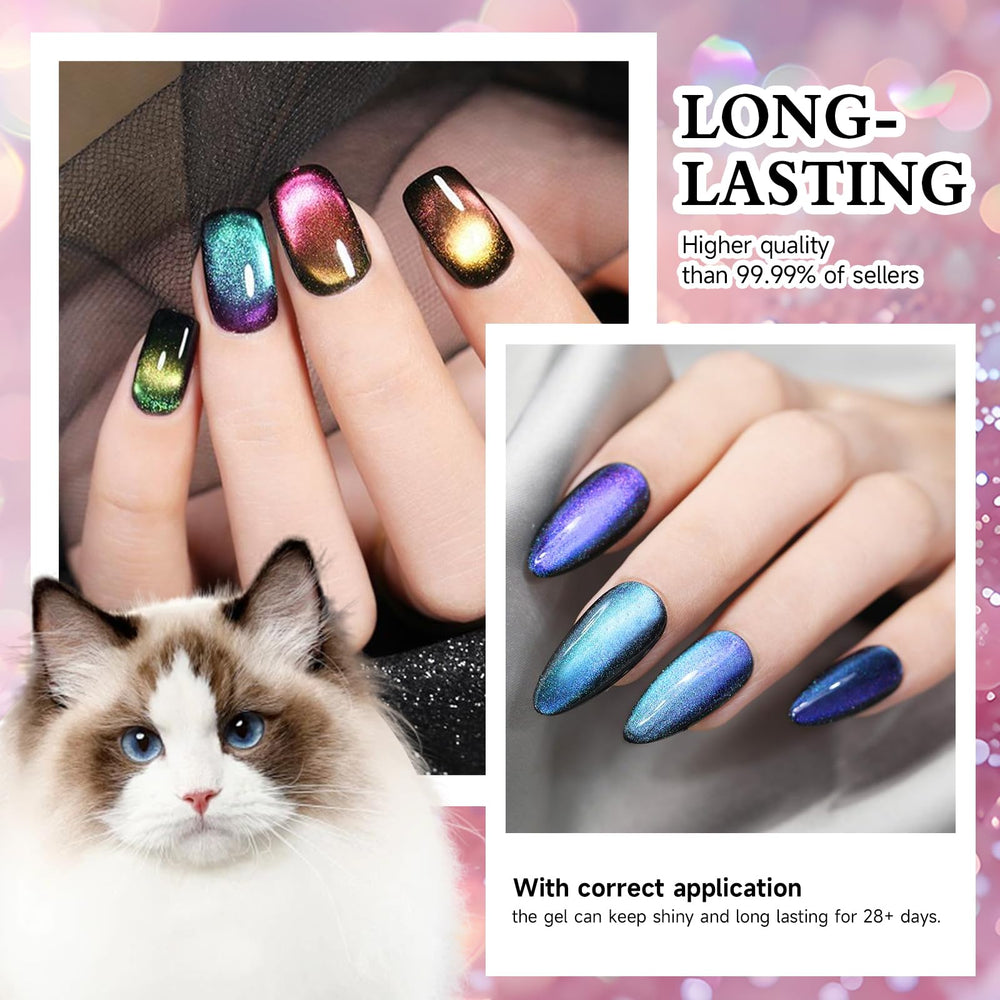 TWOEIGHT cat eye gel polish with holographic shimmer for galaxy-like nail art.