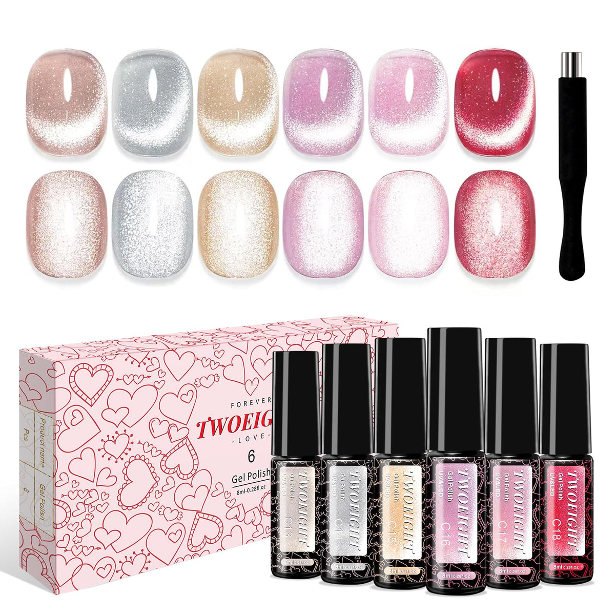 TWOEIGHT cat-eye shine closeup highlights magnetic shimmer for a high-gloss manicure.