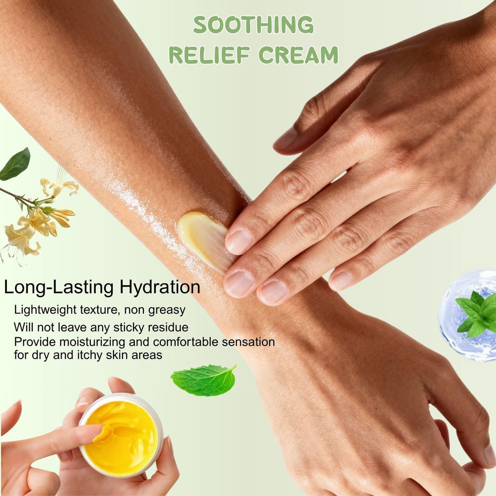 2Pcs Soothing Relief Cream hydration closeup illustrates long-lasting moisture
