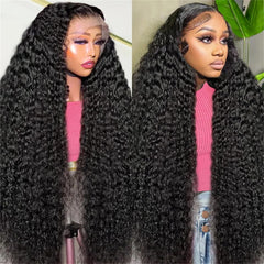 Tyiu deep wave 30 inch lace-front wig with natural part for versatile styling