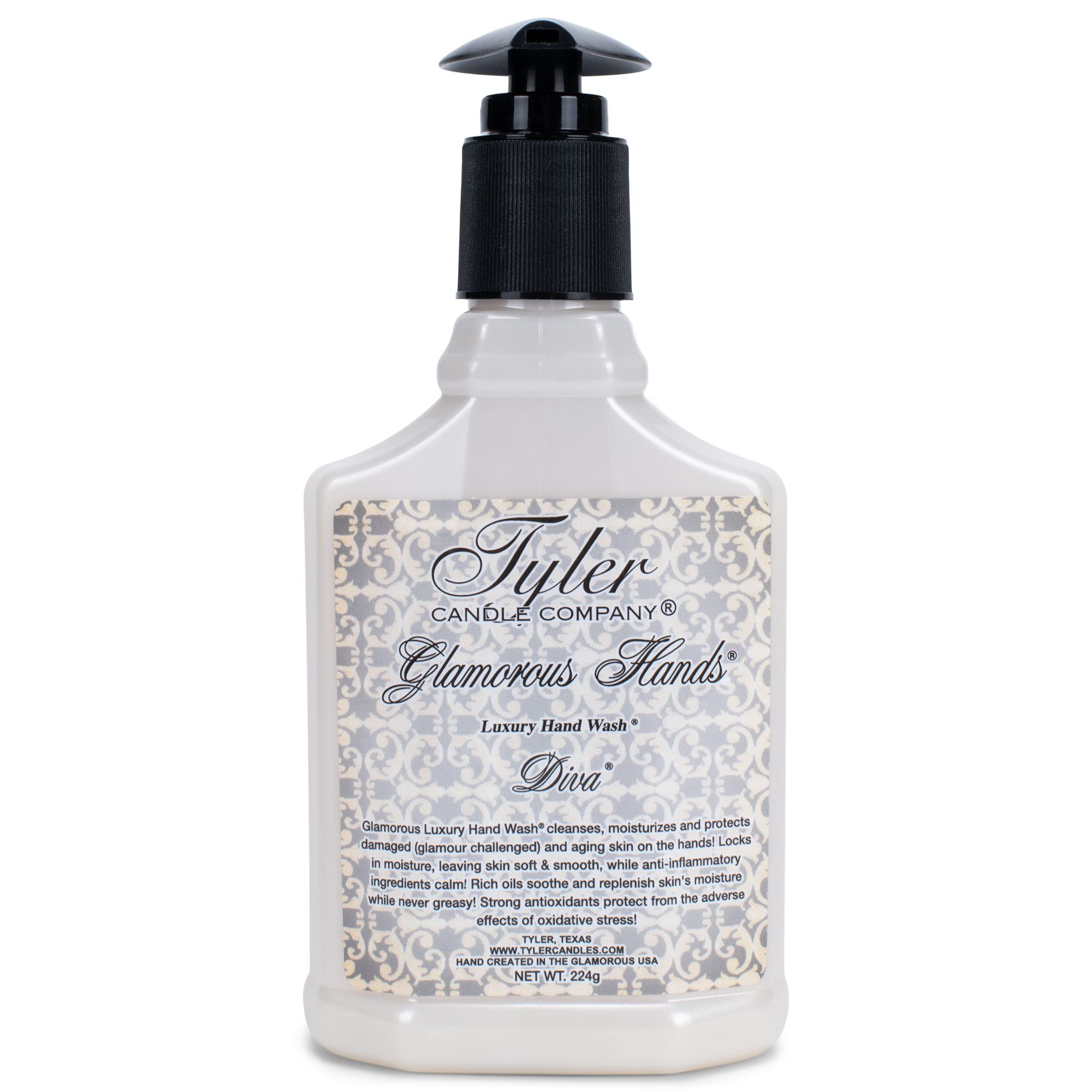 Tyler Manos Diva Jabón de Lujo 8oz, limpieza suave y humectación para manos.