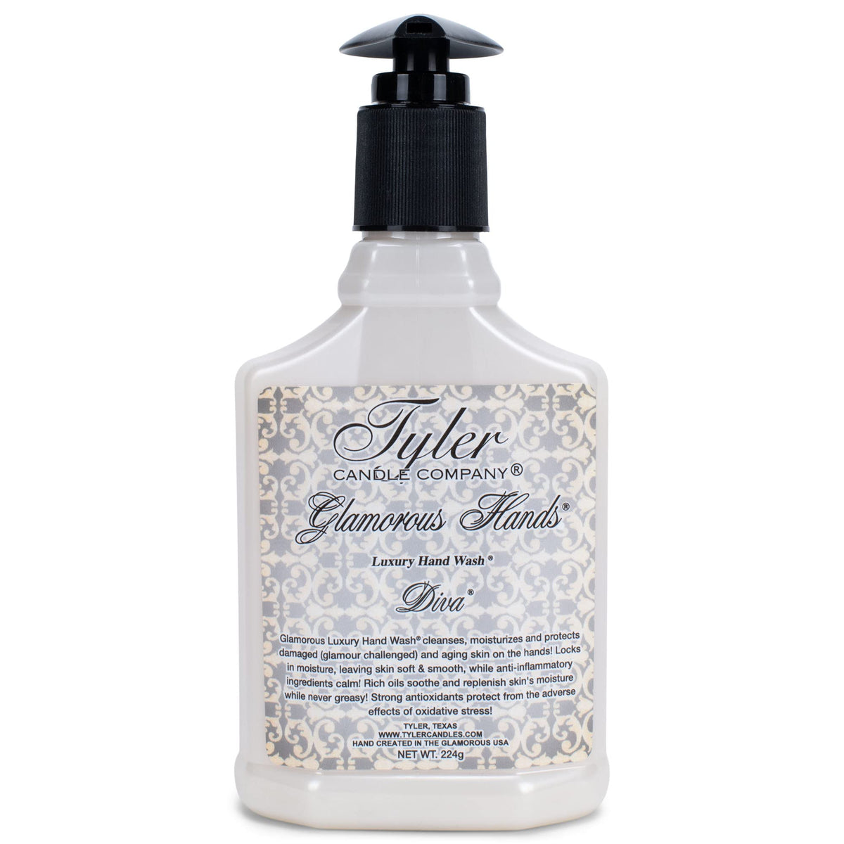 Tyler Manos Diva Jabón de Lujo 8oz, limpieza suave y humectación para manos.