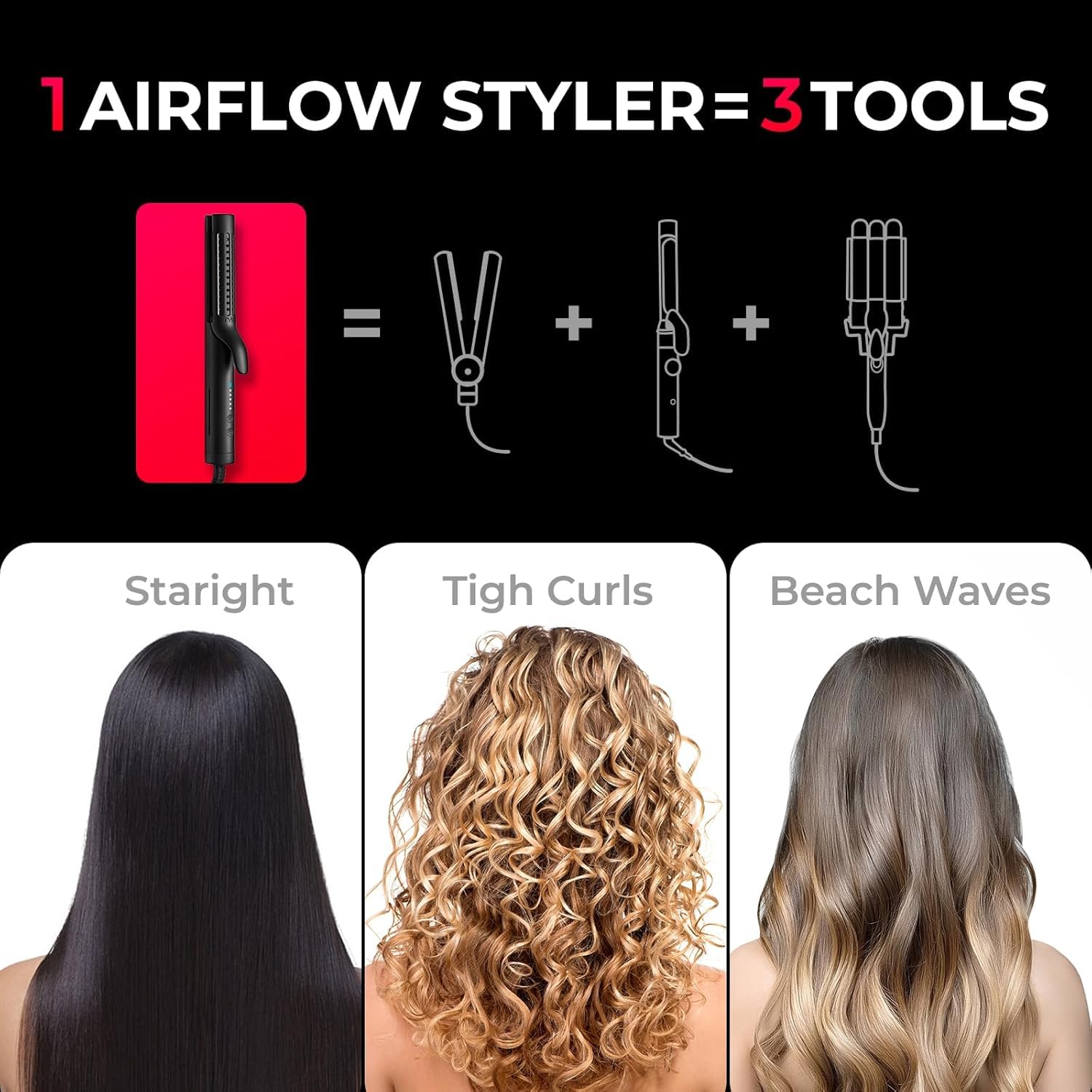 TYMO Airflow 2.0 2-in-1 styler demonstrates curling and straightening versatility.