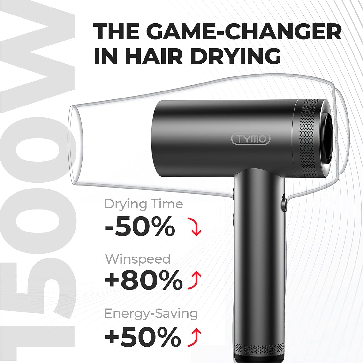 TYMO AirHYPE 8ft cord gives flexible reach for salon-style sessions.