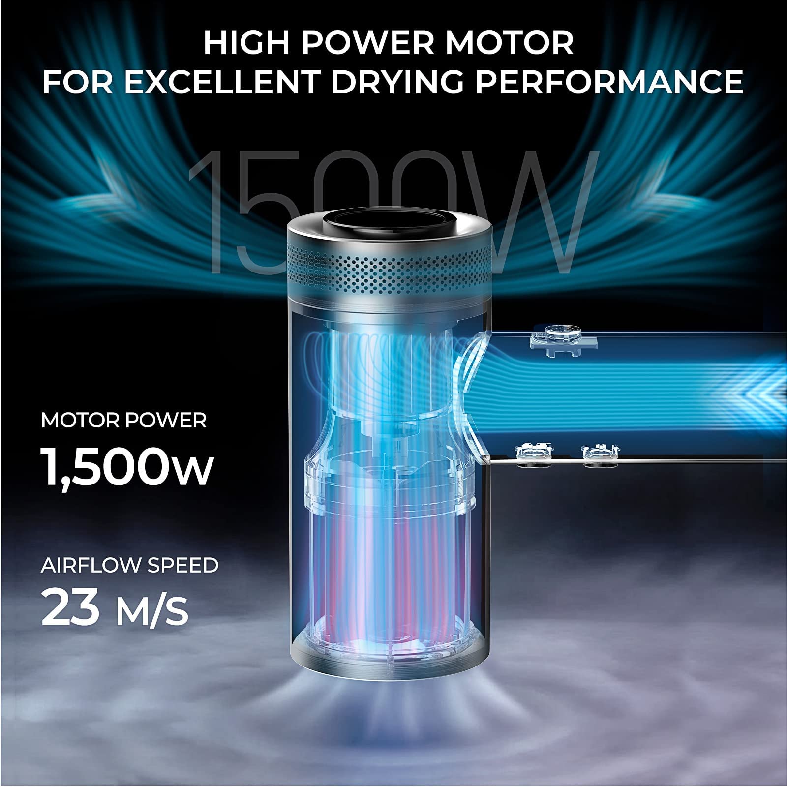 TYMO AirHYPE brushless motor for ultra-fast drying with quiet operation.