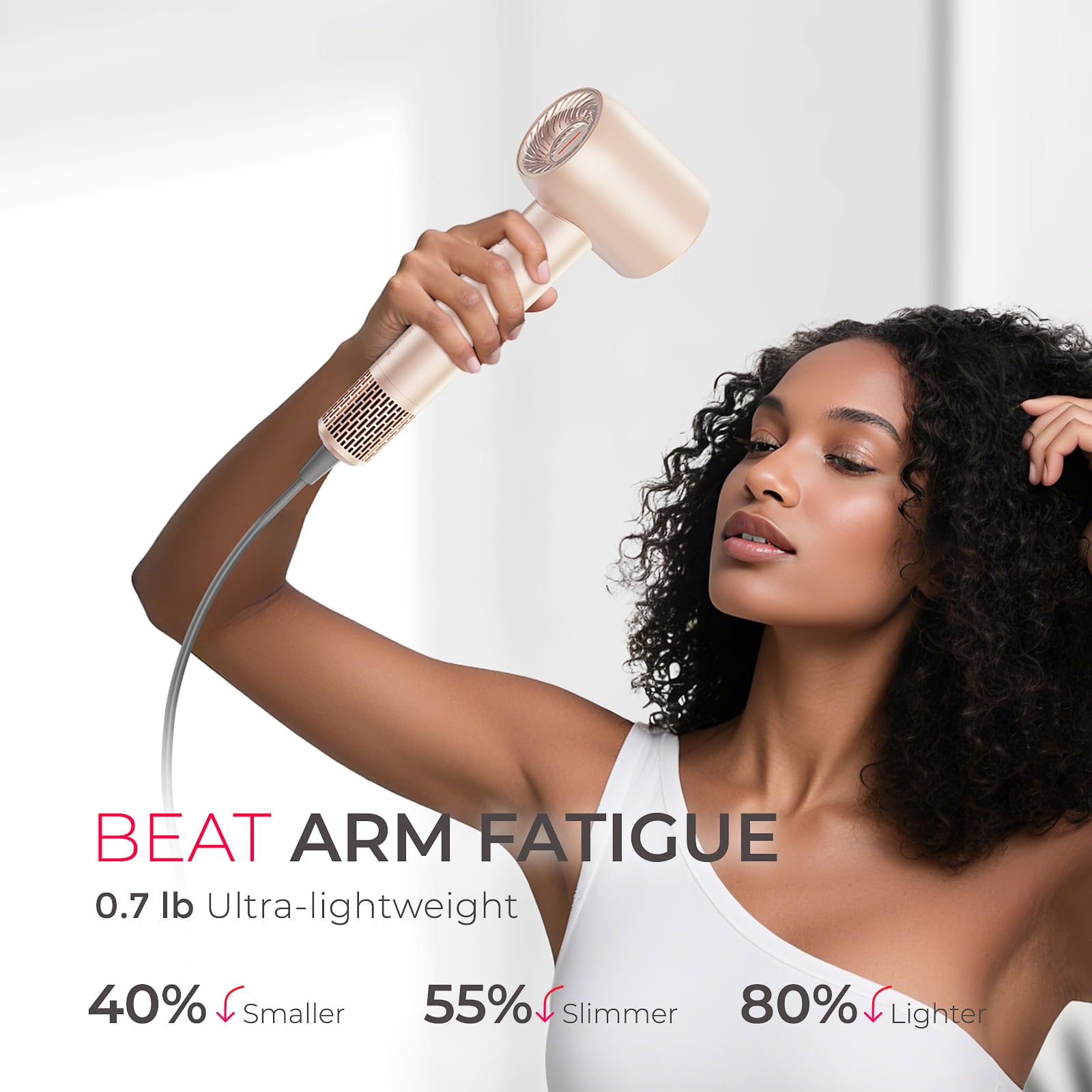TYMO AIRHYPE Compact 200 million ions promote smoother, shinier hair.