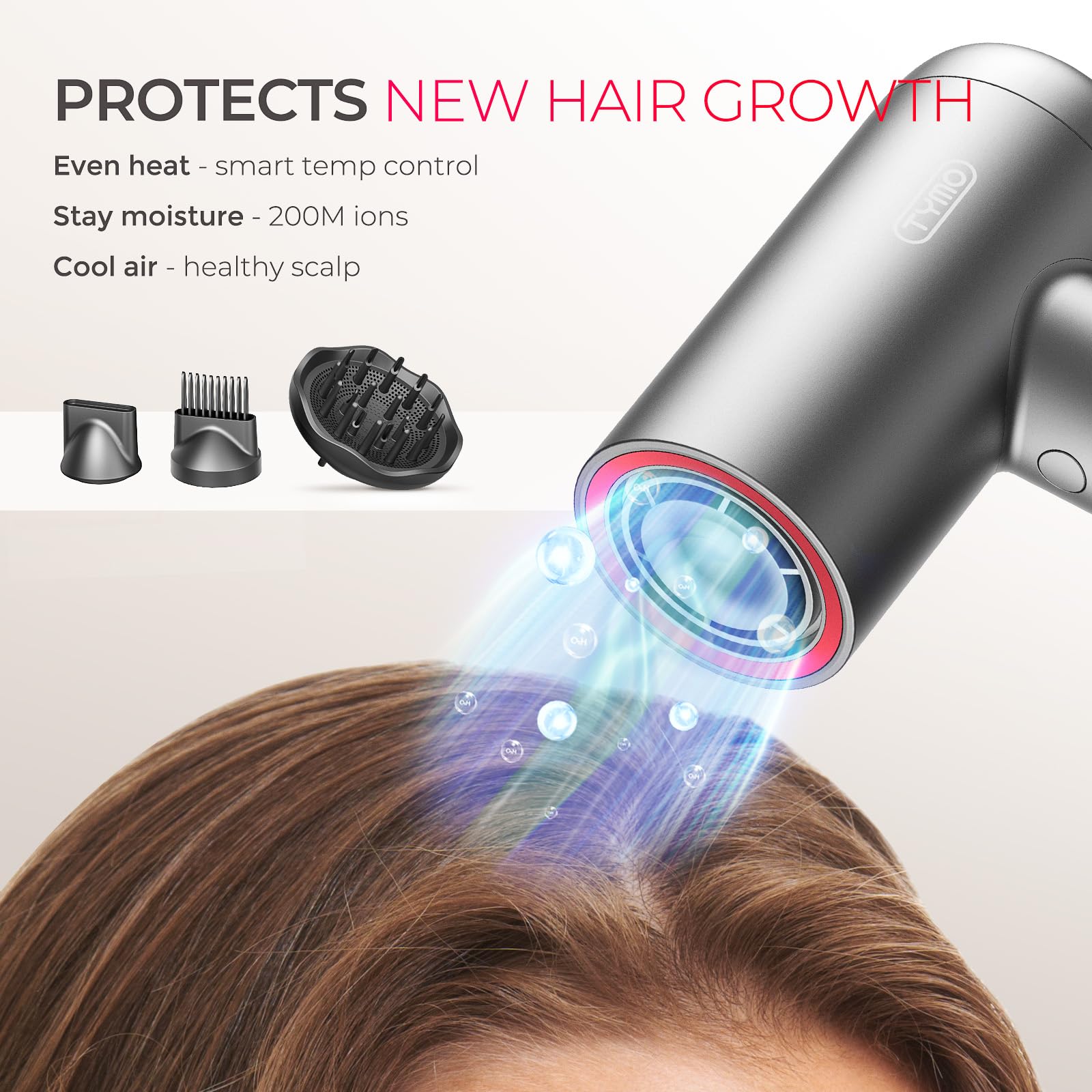 TYMO AIRHYPE Lite with a 110,000 RPM brushless motor speeds up drying.