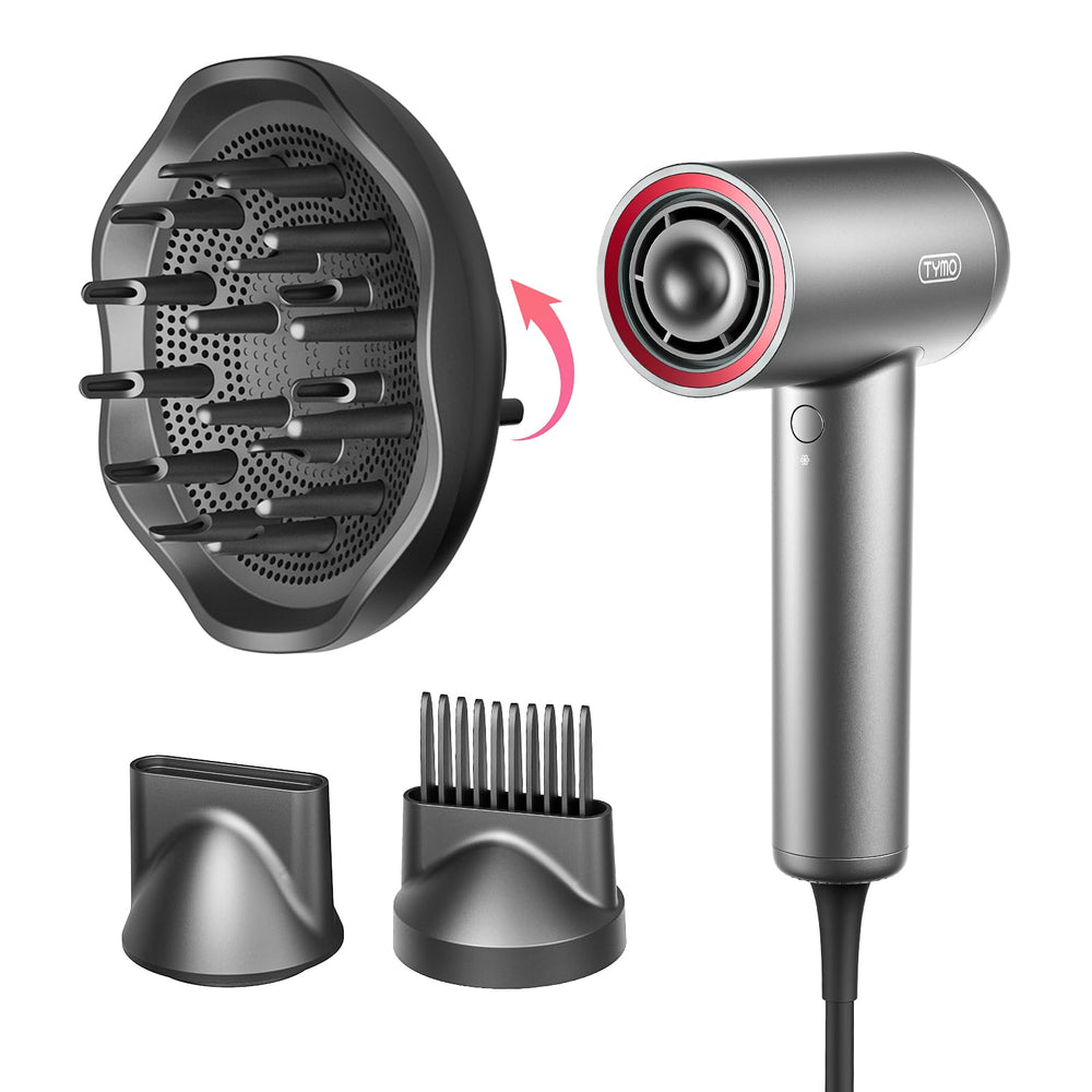 TYMO AIRHYPE Lite hair dryer with diffuser attachment enabling versatile styling and quick drying.