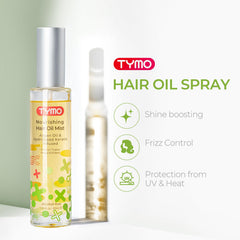 TYMO Argan Hair Oil Spray shows mess-free dispensing for even coverage.