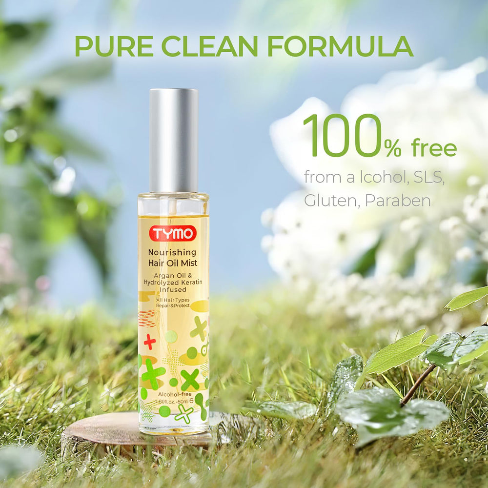 TYMO Argan Hair Oil Spray on hair shows enhanced shine and frizz control.