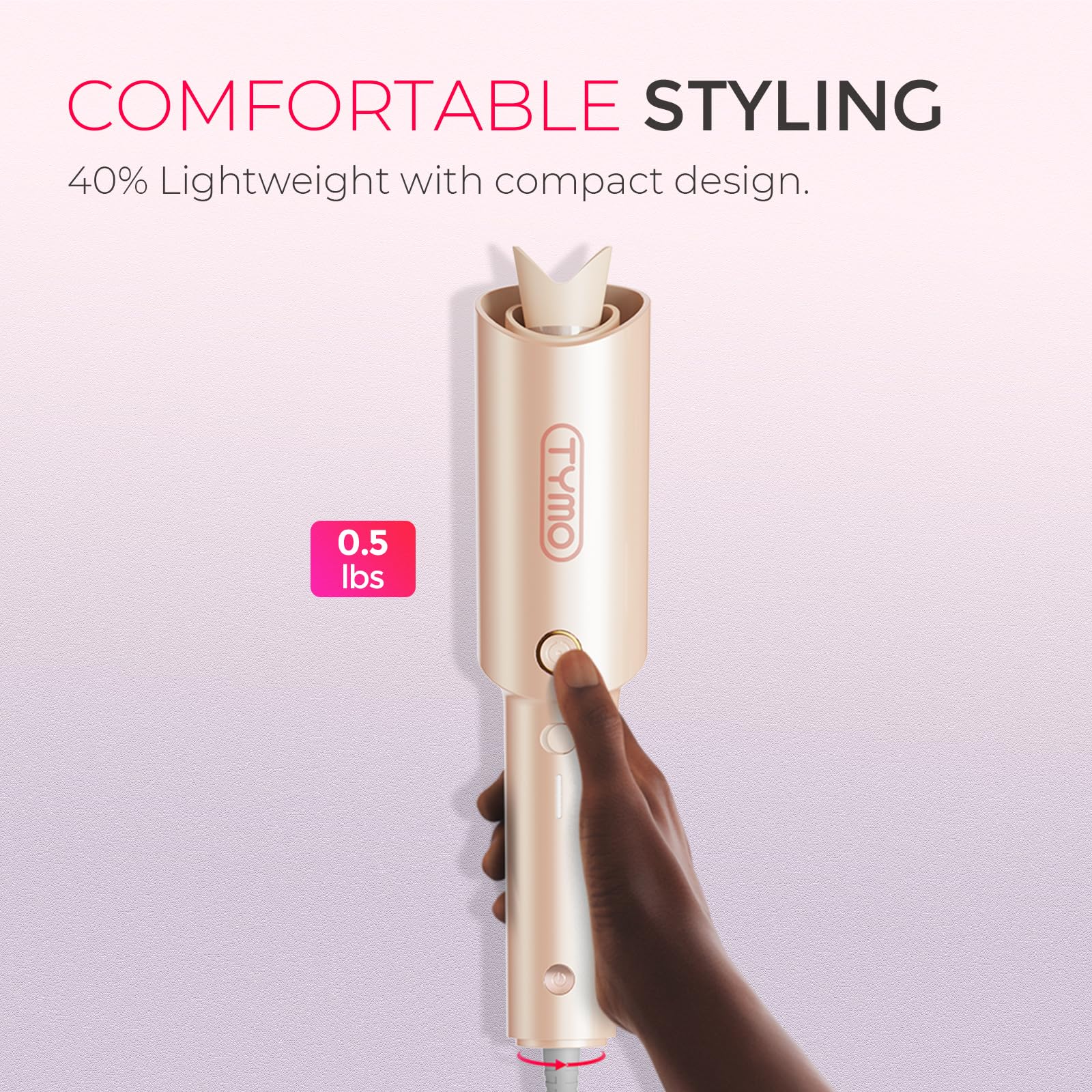 TYMO CURLPRO-anti-scald-360-design keeps hands cool during styling sessions.