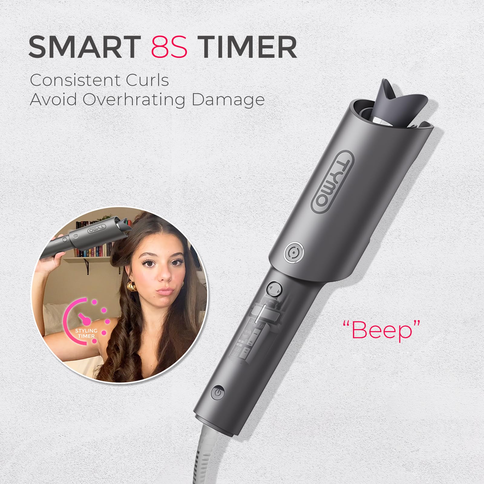 TYMO CURLPRO curls in action show lasting beachy waves.