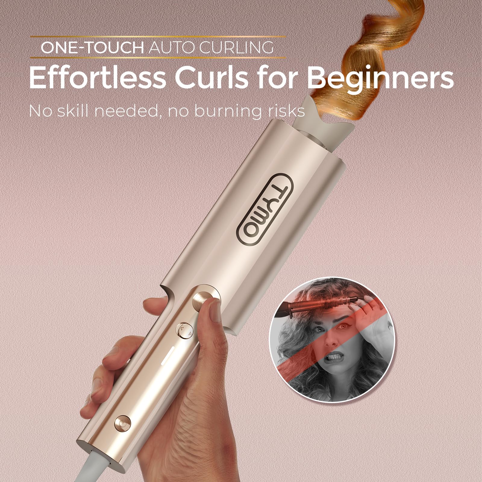 TYMO CurlPro Plus automatic rotating iron in action for beginner-friendly curls.