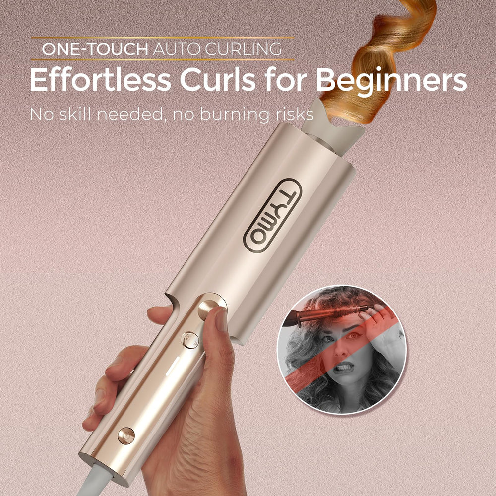 TYMO CurlPro Plus automatic rotating iron in action for beginner-friendly curls.