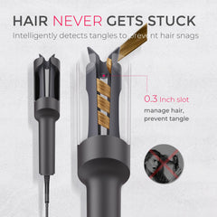 TYMO CURLPRO tourmaline coating closeup highlights smooth glide and shine.