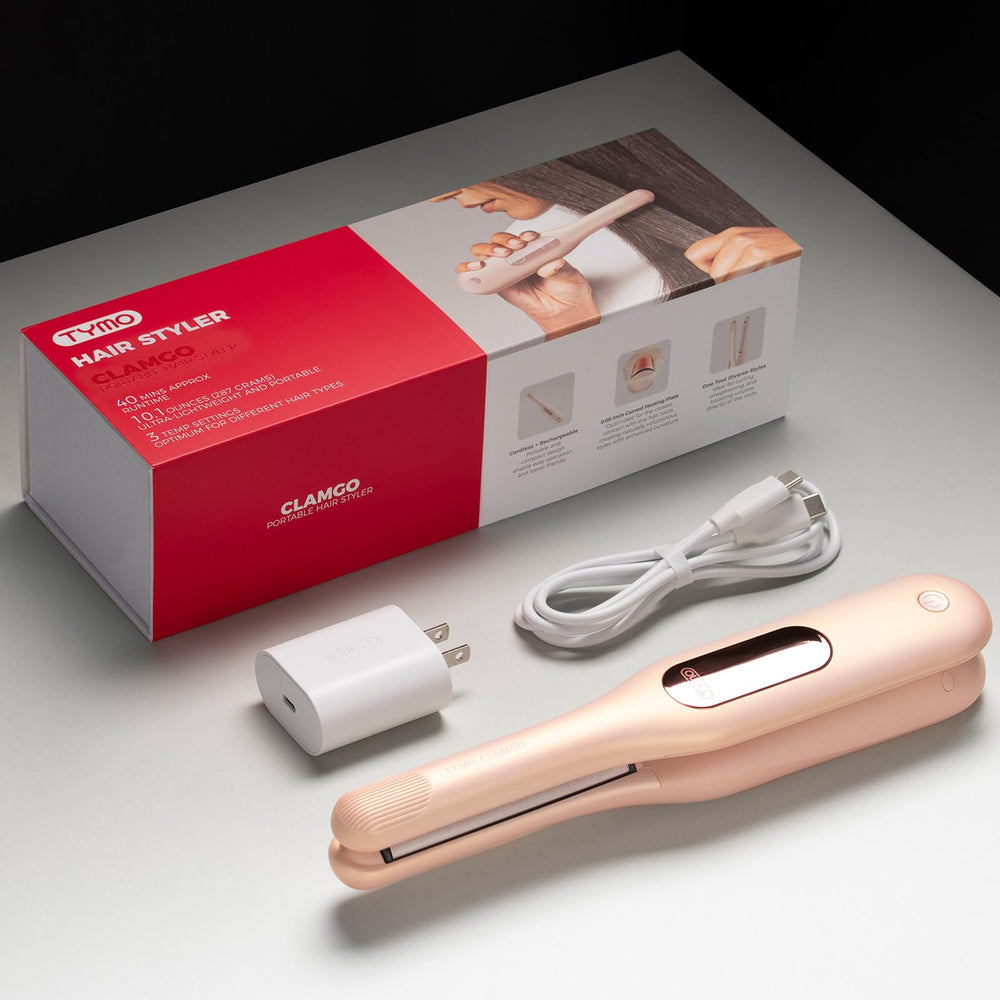 TYMO gold-pink finish highlights a stylish travel-friendly beauty tool