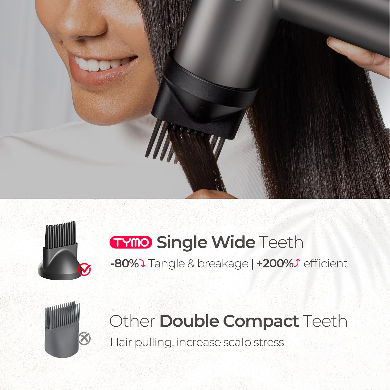 TYMO Hair Comb Nozzle magnetically attaches for easy styling while drying