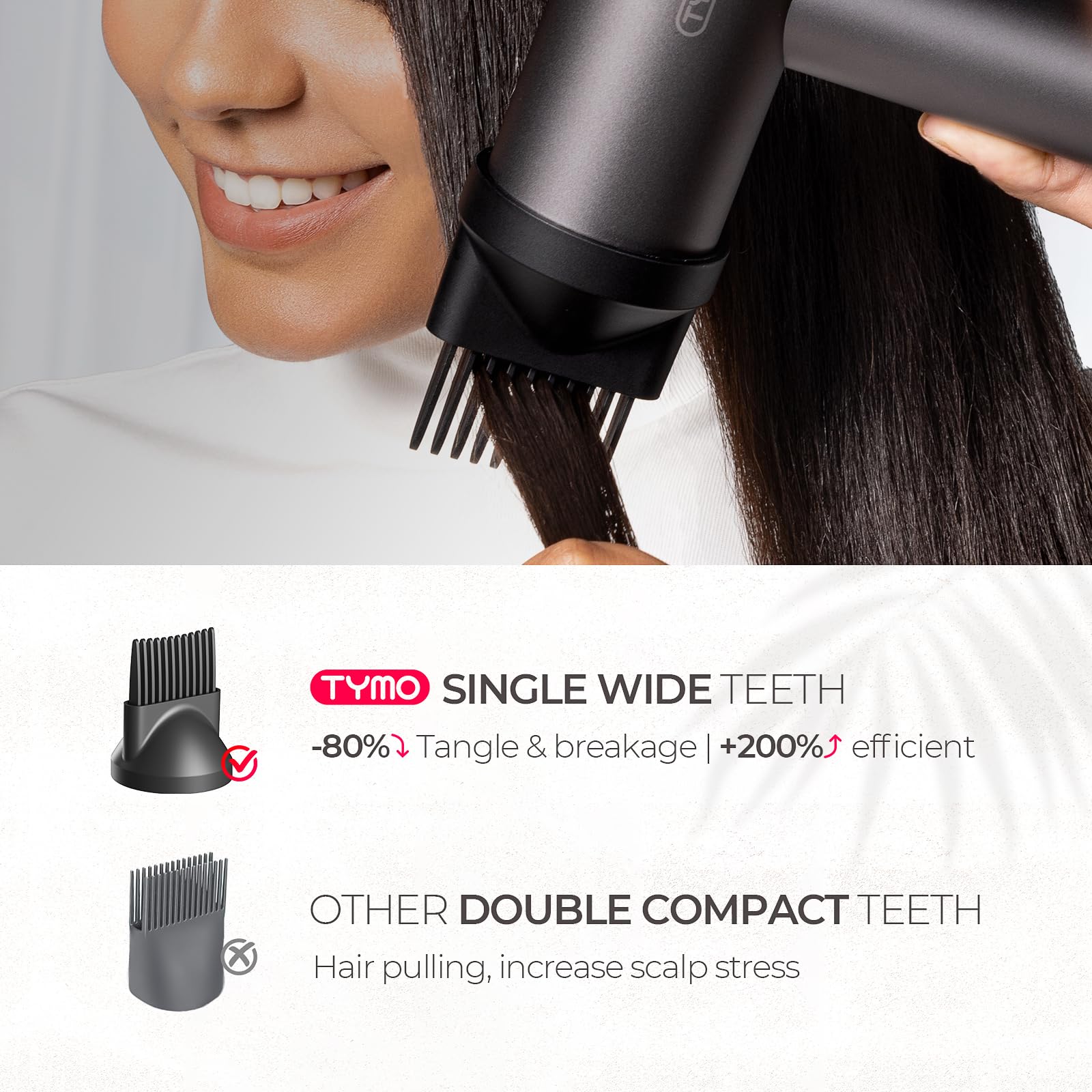 TYMO LCD display with four temperatures and three speeds for precise styling.