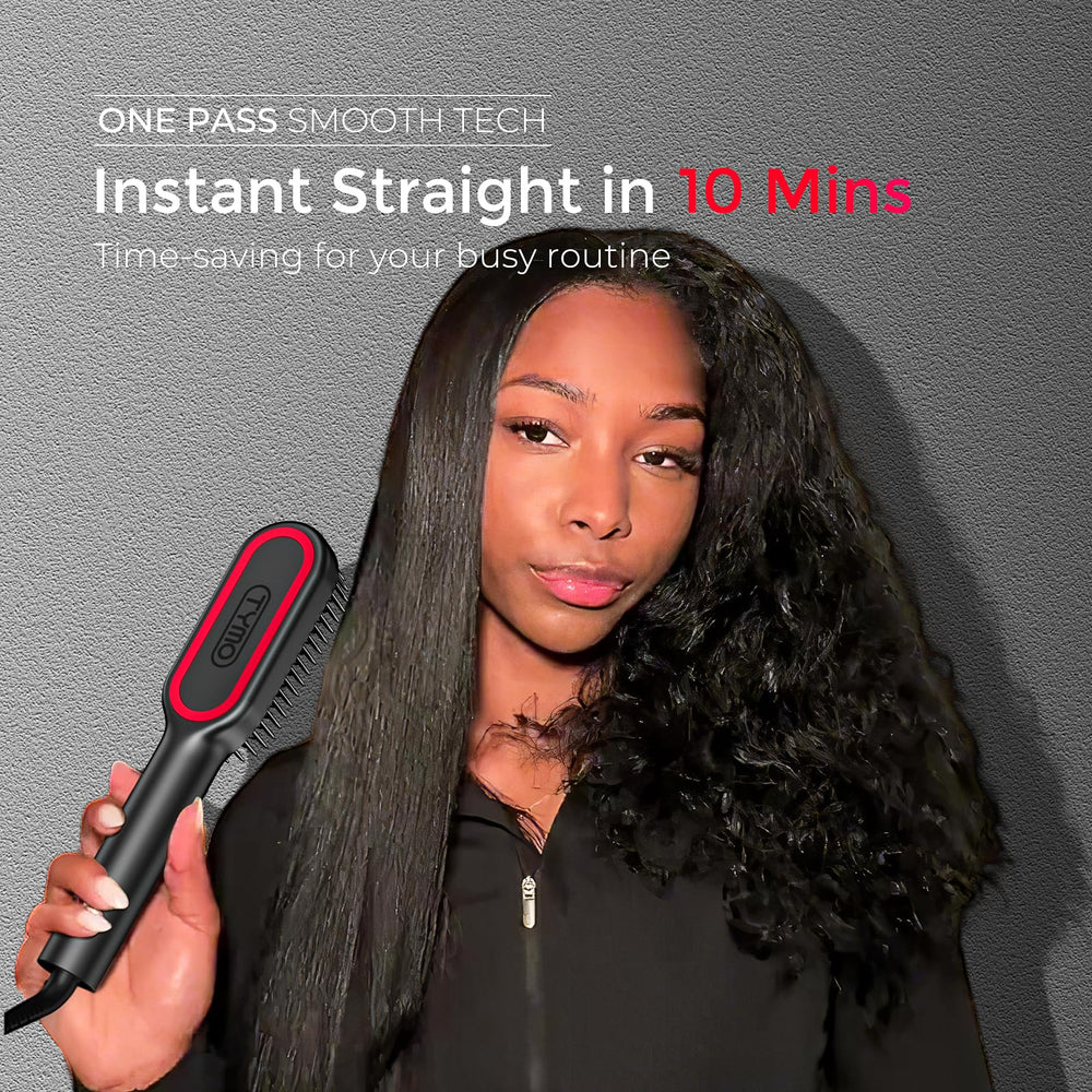 TYMO Hair Straightener Brush with highlighted T-Sensor heat precision technology.