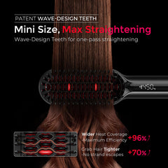 TYMO Hair Straightener Brush held in hands, illustrating lightweight convenience.