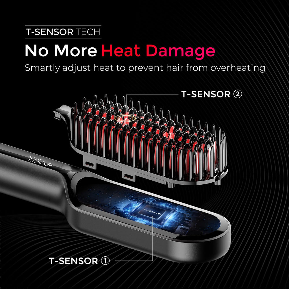 TYMO Hair Straightener Brush in travel pouch, perfect for on-the-go styling.