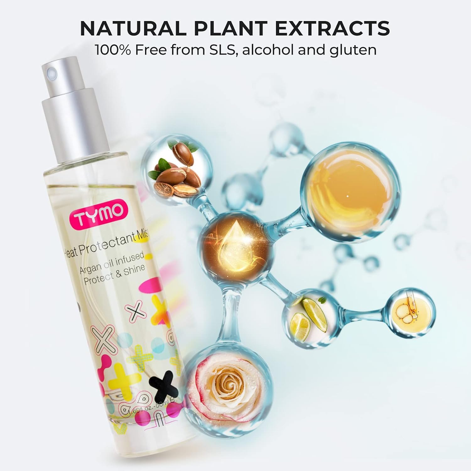 TYMO heat protectant spray mist for even distribution on all hair types
