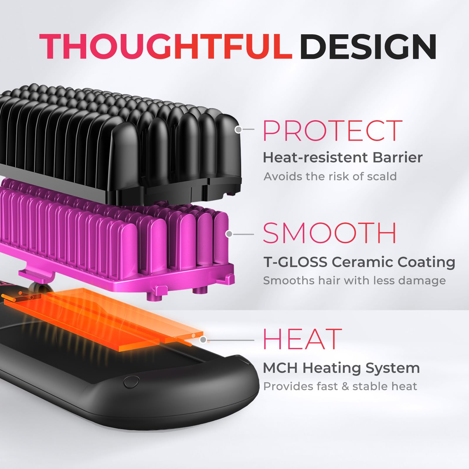 TYMO Ionic Hair Straightener Brush 16-heat-settings enables tailored styling.