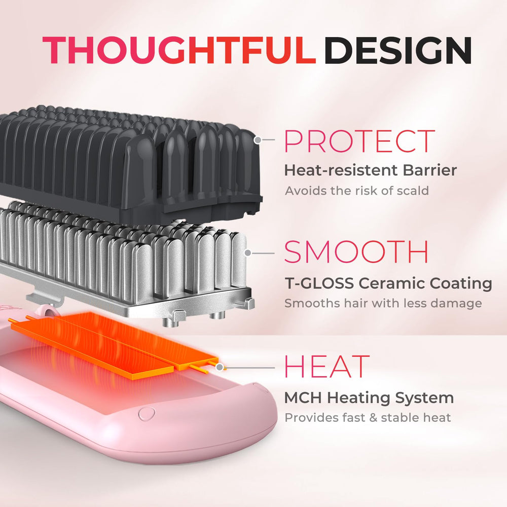 TYMO ionic hair straightener brush 25s heat-up for fast styling