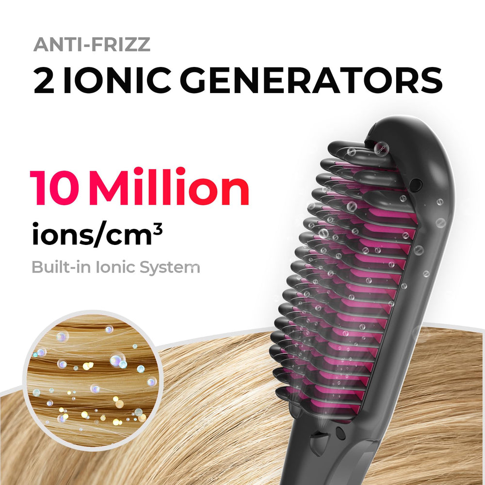 TYMO Ionic Hair Straightener Brush black-teeth-shield-closeup guards scalp during styling.
