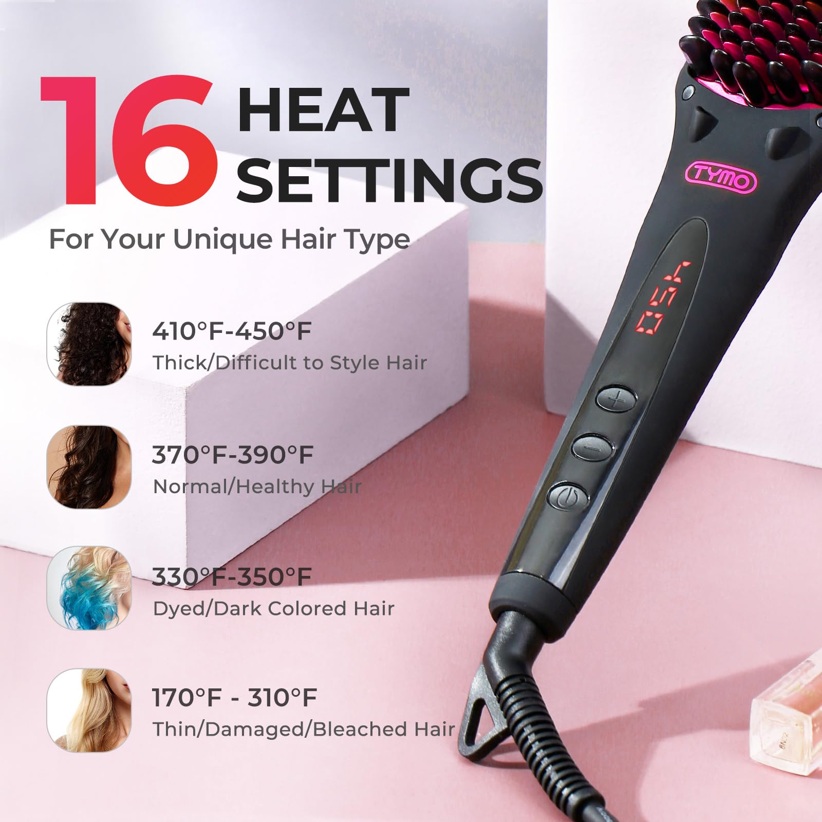 TYMO Ionic Hair Straightener Brush ionic-generator-closeup highlights negative ions for shine.