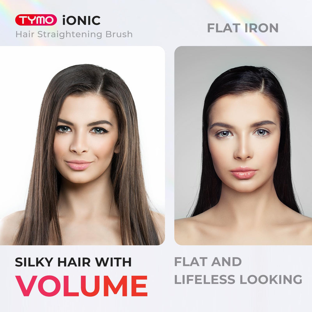 TYMO Ionic Hair Straightener Brush LCD display shows precise temp control.