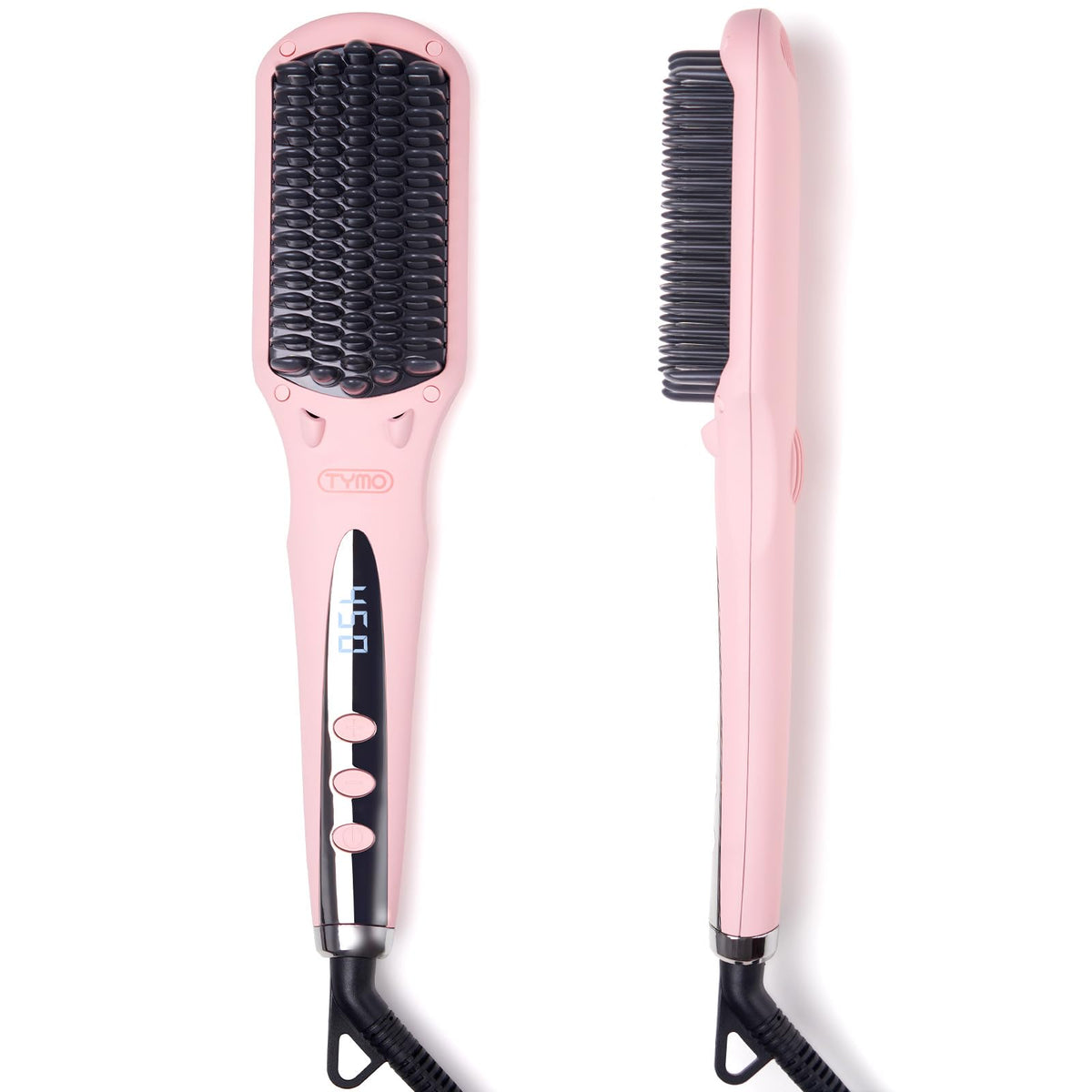 TYMO ionic hair straightener brush pink front view for quick frizz control