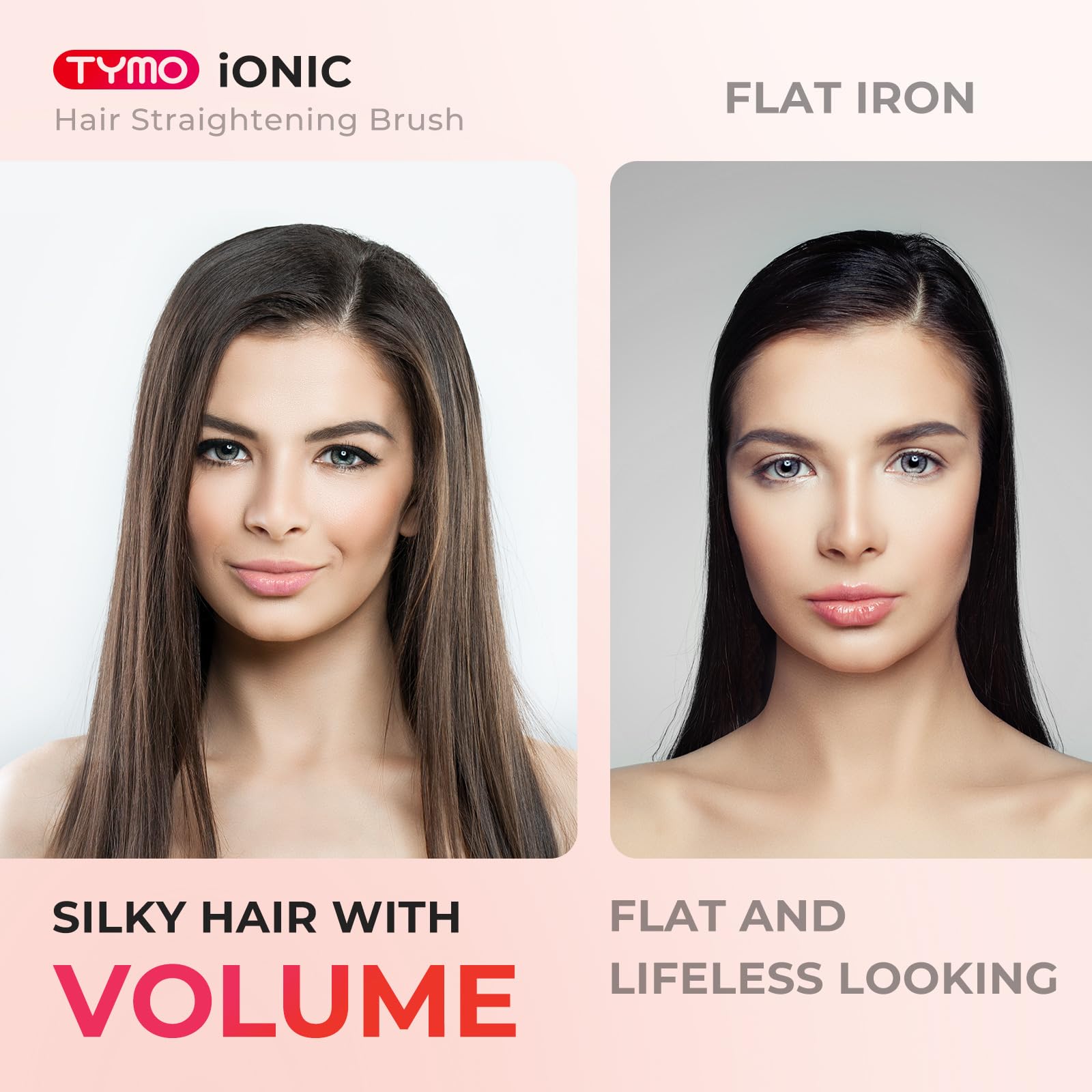 TYMO ionic hair straightener brush temperature range 170-450 supports versatile hair types