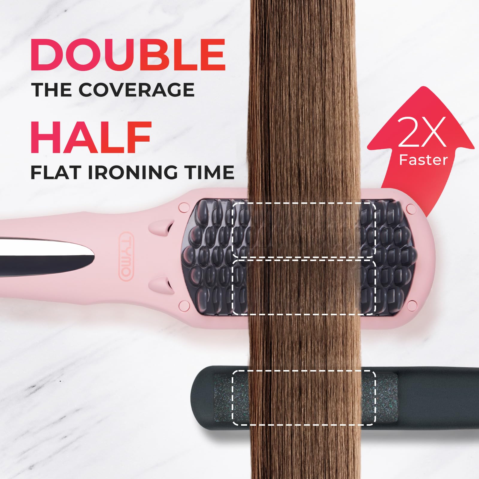 TYMO ionic hair straightener brush two negative ion generators smooth the hair
