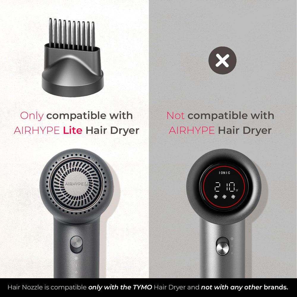TYMO magnetic nozzle helps lengthen textured hair and reduce frizz during use