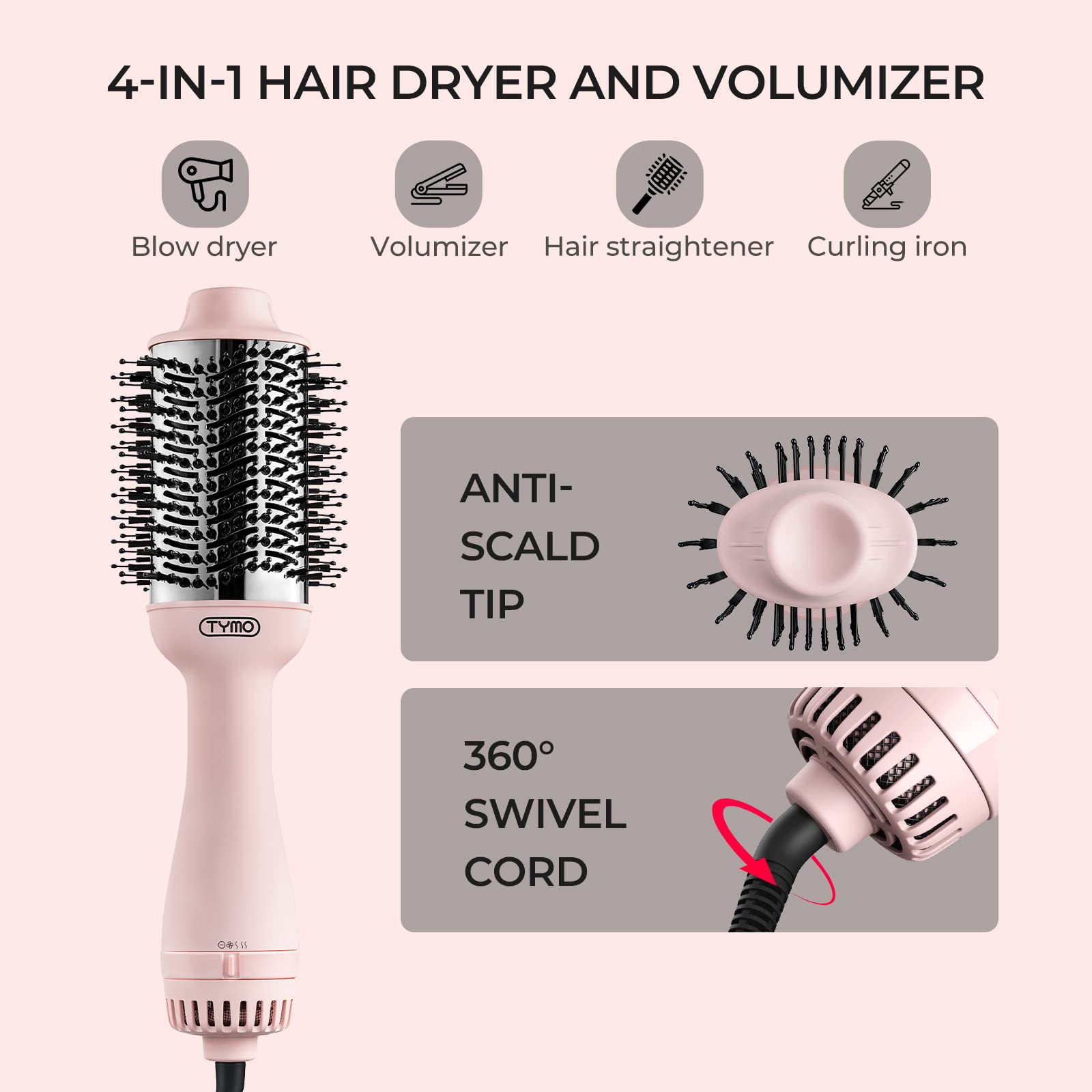 TYMO Pink Volumizer hair flow illustration highlighting root lift for volume.