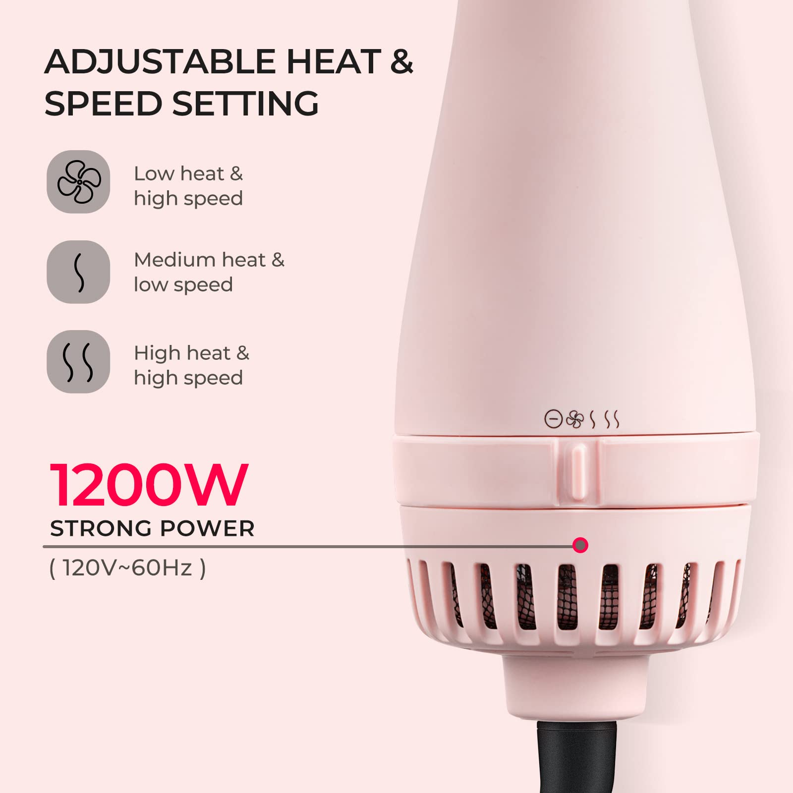 TYMO Pink Volumizer titanium barrel close-up emphasizes even heat for smooth styling.