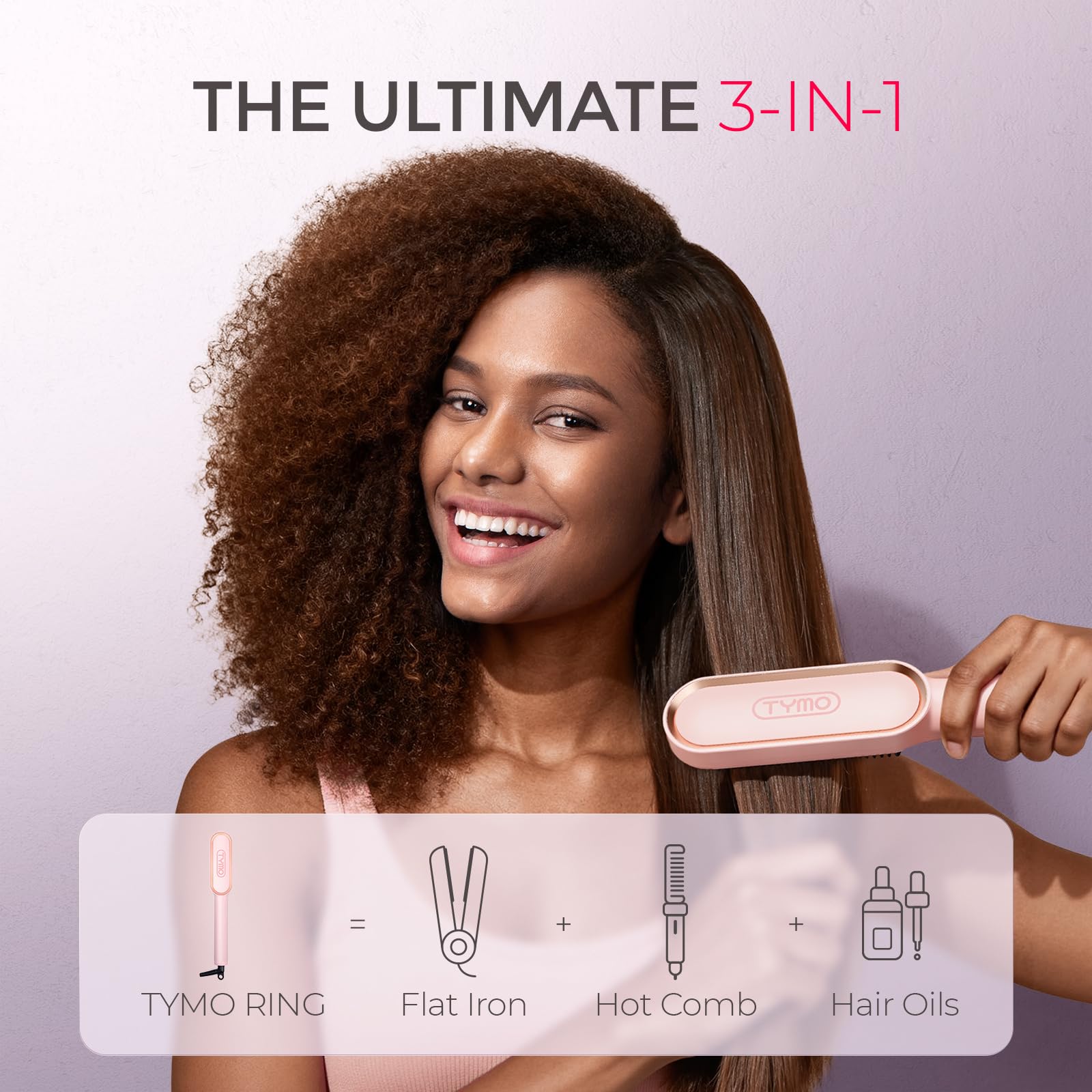 TYMO Ring Hair Straightener Brush heat settings display demonstrates precise temperature control for tailored results