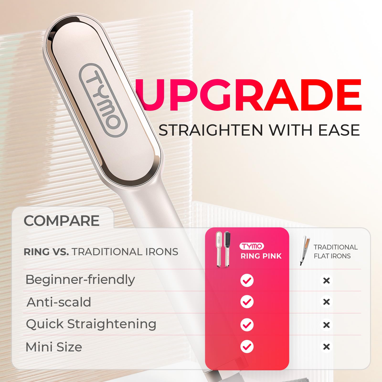 TYMO Ring Hair Straightener Comb with ceramic-keratin coating