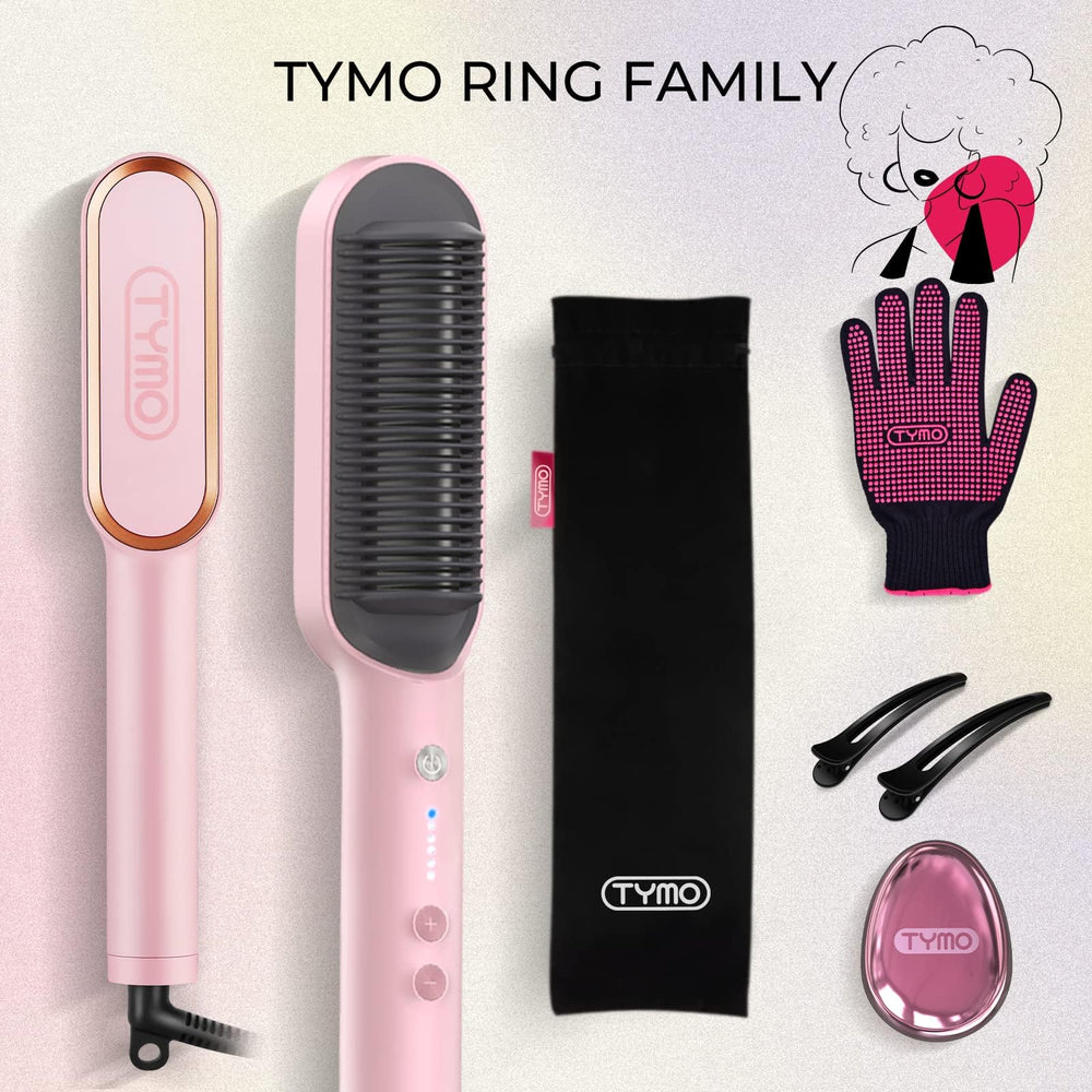 TYMO Ring Hair Straightener Comb pink anti-scald frame keeps styling safe