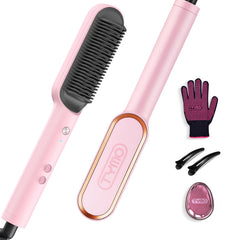 TYMO Ring Hair Straightener Comb pink closeup heat-ready for fast styling on busy mornings