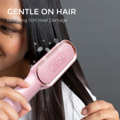 TYMO Ring Hair Straightener Comb pink ionic coating helps reduce frizz and boost shine