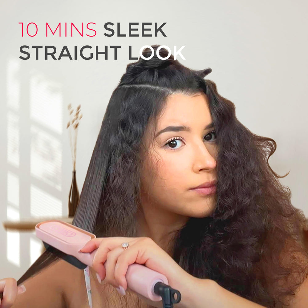 TYMO Ring Hair Straightener Comb pink sideview showcases sleek design for everyday use