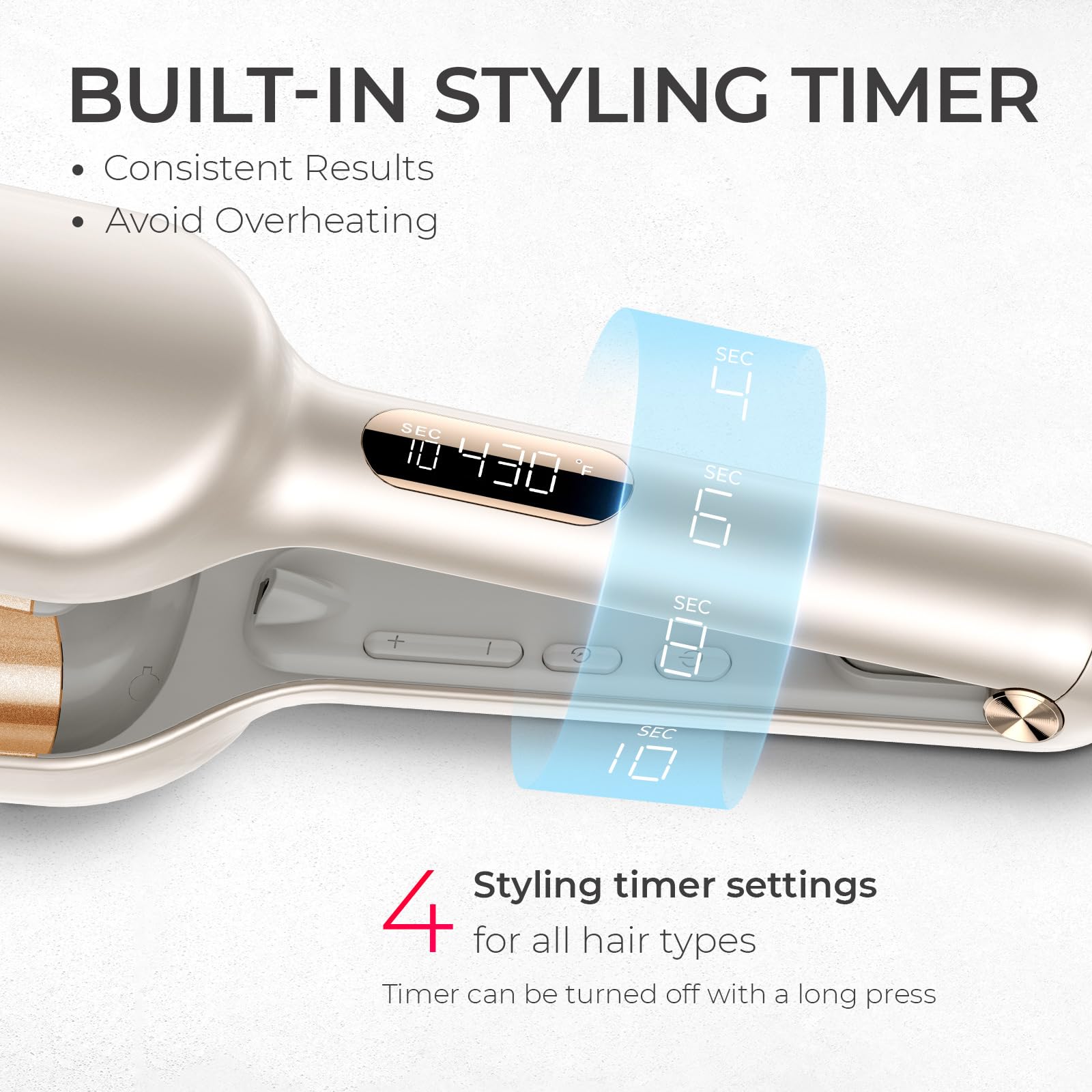 TYMO ROVY anti-scald housing protects fingers during styling.